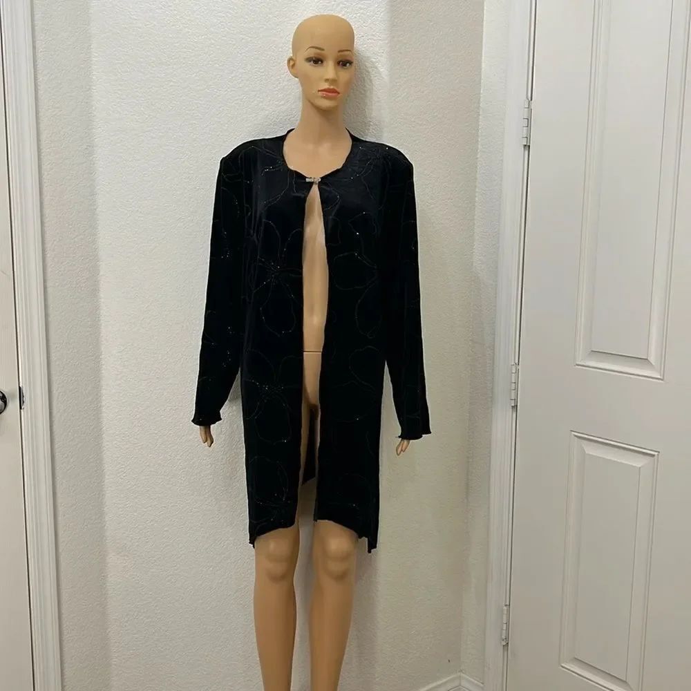 R&M Richard’s Woman Sz16 Formal Jacket Diamond Accent Floral Metallic Long Sleev